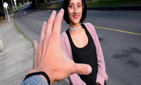 Petite Colombian teen is picked up in front of an apartment building