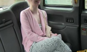 Beautiful blonde Paige on an adventure in a fake taxi