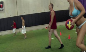 This is a video of young teens playing strip dodgeball under the College Rules (CR12385