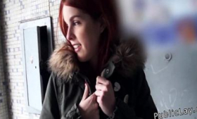A spanish redhead amateur flashes her titties in public