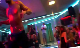 Strippers sucking party babes' hard cocks