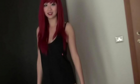 18-year-old Asian redhead trims her nails