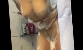 A naked Russian teen stripteases to the bathroom