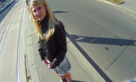 A blonde cutie tries her luck tricking teen-porn outdoors