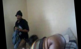 A chubby black girlfriend is rammed on the street by her boyfriend's brother and his friends