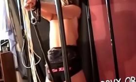Getting her slit fucked by a bound gal