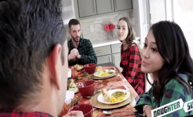 At Thanksgiving dinner, two hot teen daughters swap Fucks with each other's depressed fathers