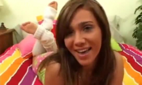 Teenie girl spreads and toys her pussy with a dildo
