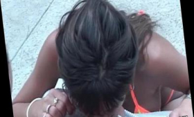 A Latina slut blows a kiss in an outdoor POV
