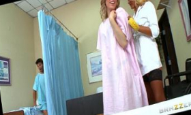 This incredibly attractive blonde nurse offers sponge baths to her patients
