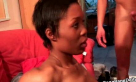 This ebony chick gets fucked for her beautiful tits